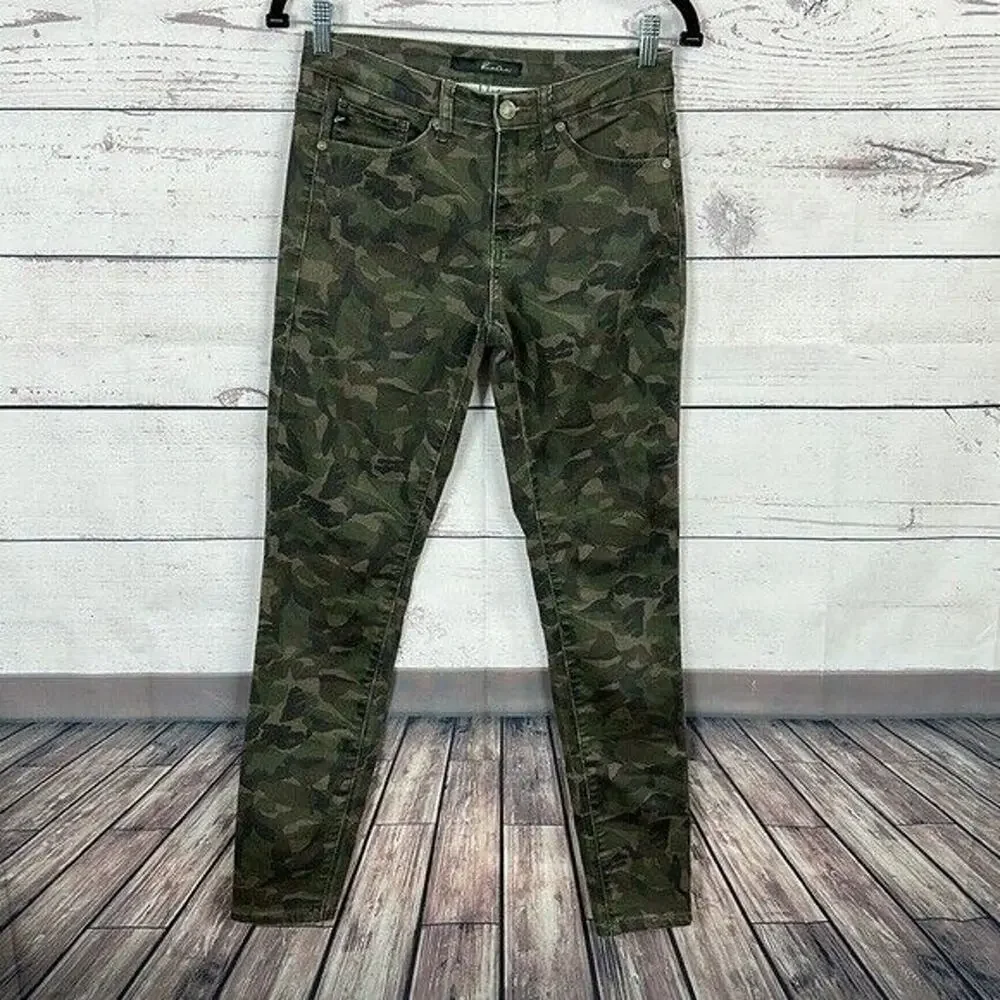 Kancan Jeans Womens 26 Green Camo Ankle Skinny Midrise Stretch Casual